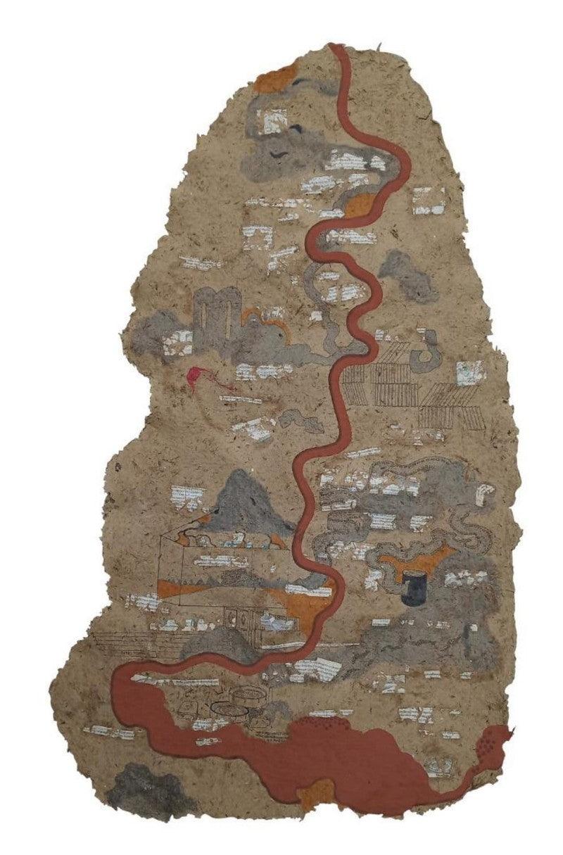 Abstract mixed media painting titled 'Untitled 4', 48x36 inches, by artist Subhadip Bhattacharya on Book Page