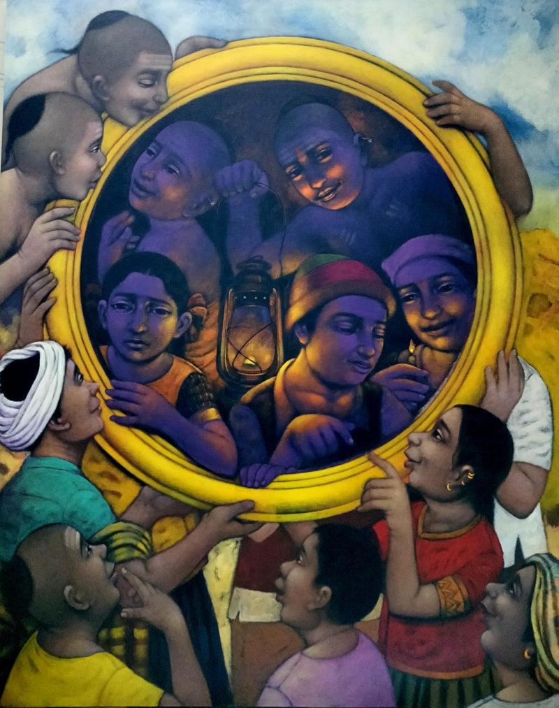 Figurative acrylic painting titled 'Untitled 4', 60x48 inches, by artist Apet Pramod on Canvas