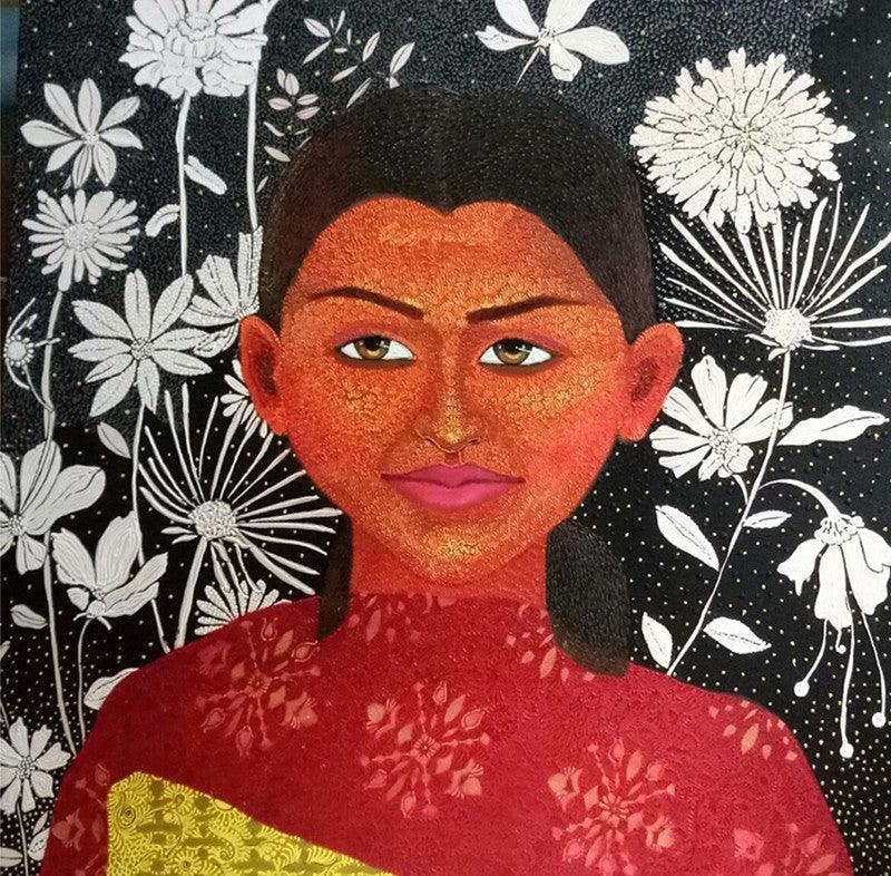 Figurative acrylic painting titled 'Untitled 4', 48x48 inches, by artist Anjum Khan on Canvas