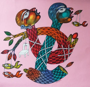 Figurative mixed media painting titled 'Untitled 4', 24x24 inches, by artist Navneet Rathod on Canvas