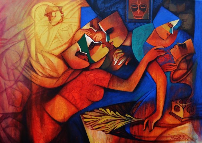Figurative acrylic painting titled 'Untitled 4', 32x44 inches, by artist Nawal Kishore on Canvas
