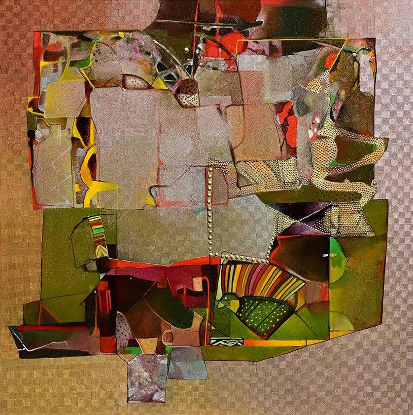 Abstract oil painting titled 'Untitled 4', 48x48 inches, by artist Bhaurao Bodade on Canvas