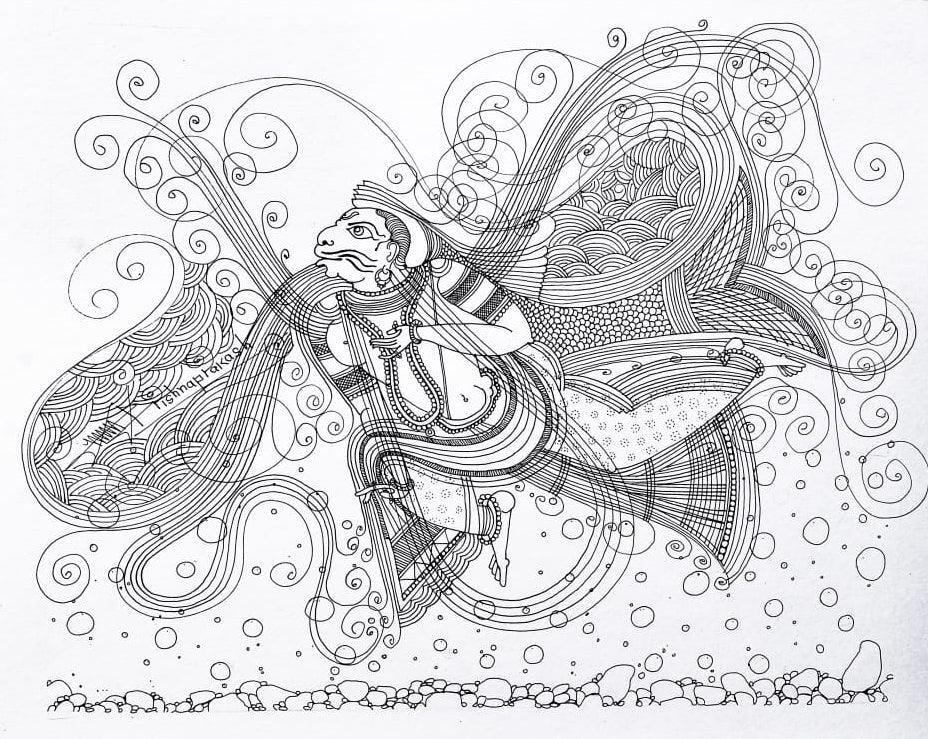 Religious mixed media drawing titled 'Untitled 41', 11x14 inches, by artist Krishnaprakash Vasant Martand on Canson Paper