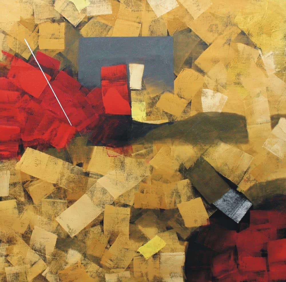 Abstract oil painting titled 'Untitled 42', 40x40 inches, by artist Sudhir Talmale on Canvas
