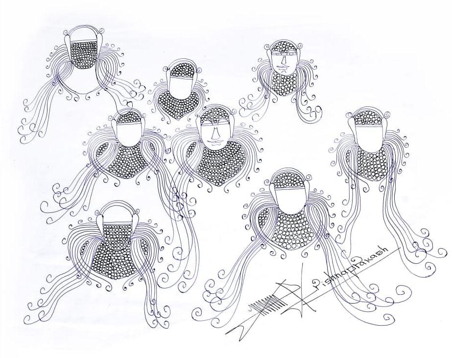 Figurative mixed media drawing titled 'Untitled 43', 11x14 inches, by artist Krishnaprakash Vasant Martand on Canson Paper