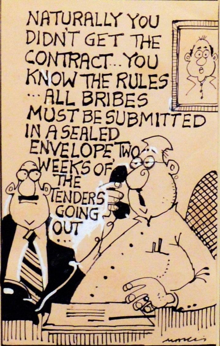 Figurative pen ink drawing titled 'Untitled 44', 5x3 inches, by artist Mario Miranda on Paper