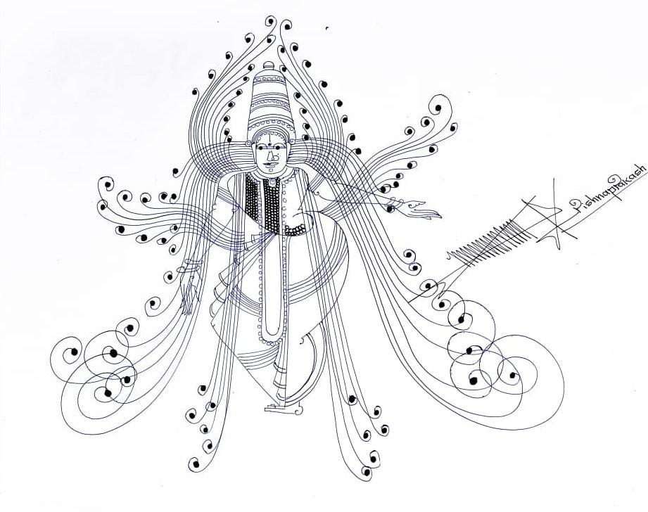 Religious mixed media drawing titled 'Untitled 44', 11x14 inches, by artist Krishnaprakash Vasant Martand on Canson Paper