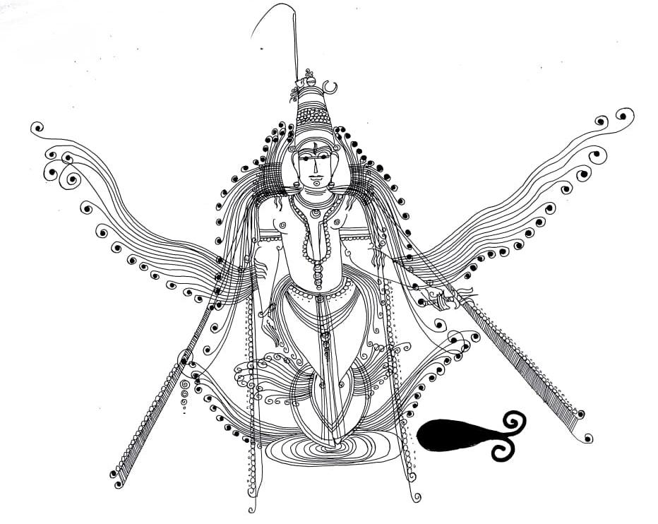 Religious mixed media drawing titled 'Untitled 45', 11x14 inches, by artist Krishnaprakash Vasant Martand on Canson Paper