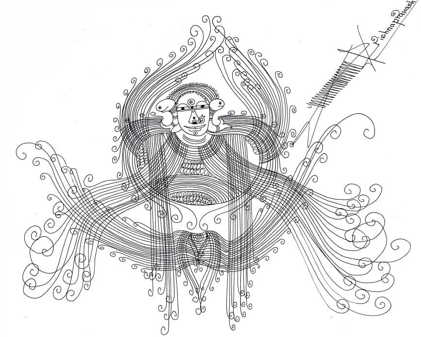 Religious mixed media drawing titled 'Untitled 47', 11x14 inches, by artist Krishnaprakash Vasant Martand on Canson Paper