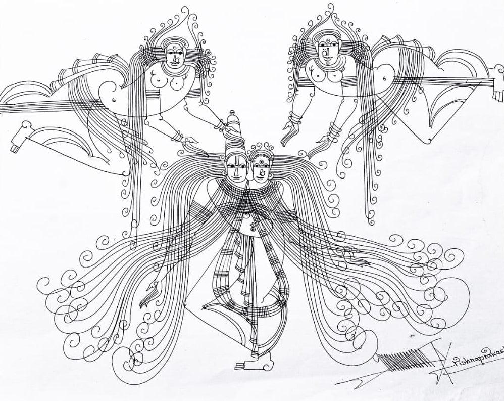 Religious mixed media drawing titled 'Untitled 49', 11x14 inches, by artist Krishnaprakash Vasant Martand on Canson Paper