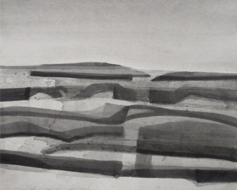 Abstract ink drawing titled 'Untitled 5', 11x14 inches, by artist Muni Sharma on Paper