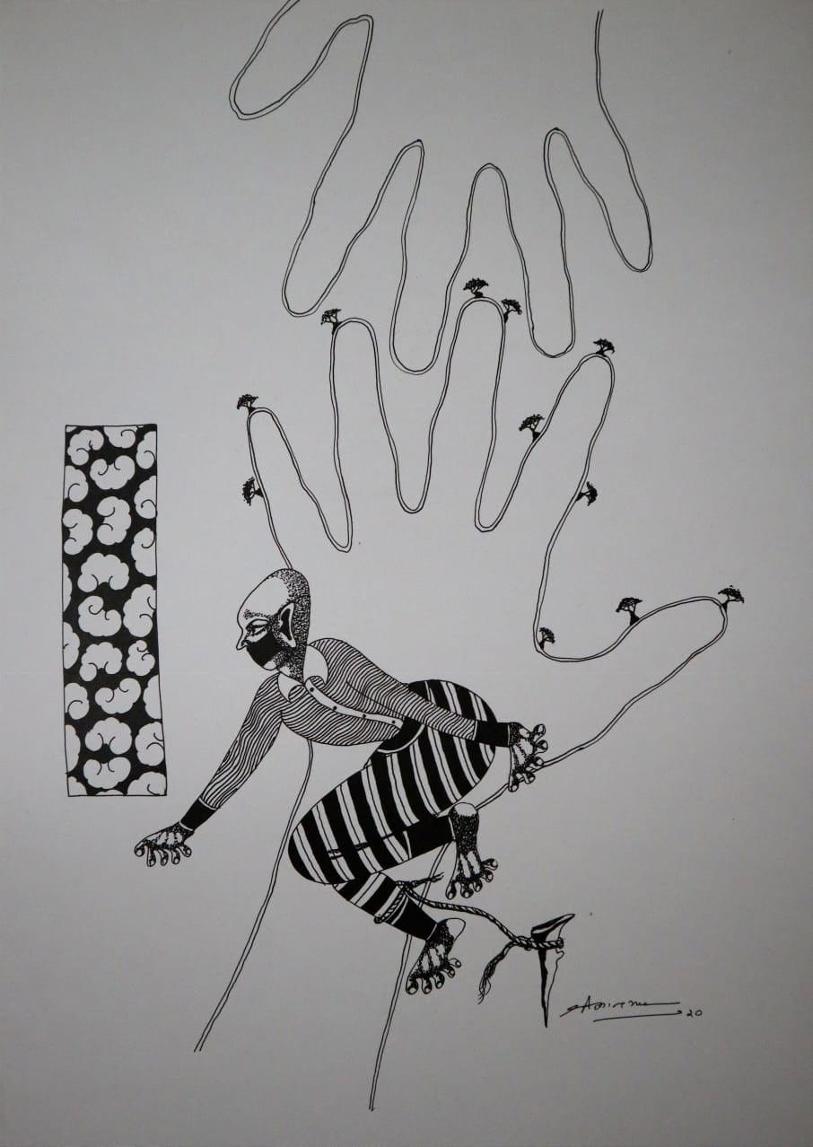 Figurative pen ink drawing titled 'Untitled 5', 17x13 inches, by artist Shrikant Ranga on Paper