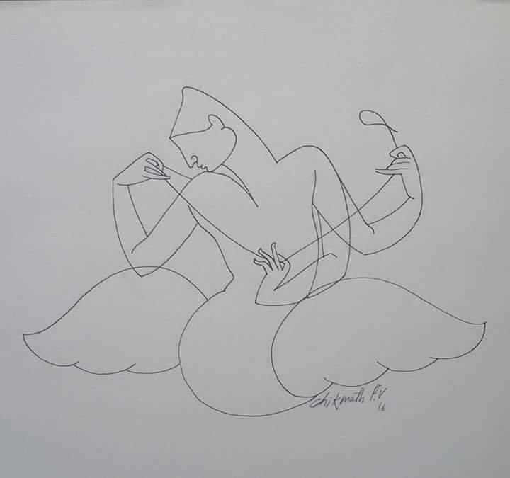 Erotic ink drawing titled 'Untitled 5', 8x8 inches, by artist Chikmath FV on Paper