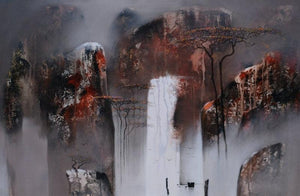 Landscape acrylic painting titled 'Untitled 5', 24x36 inches, by artist Nagesh Hankare on Canvas