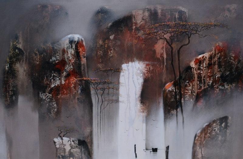 Landscape acrylic painting titled 'Untitled 5', 24x36 inches, by artist Nagesh Hankare on Canvas