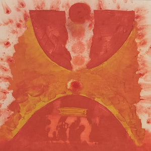 Untitled 5 (Crimson Contemplation) by Biplab Bijoy Dutta, Original Acrylic Meditation Painting on Canvas, Medium Square Wall Art