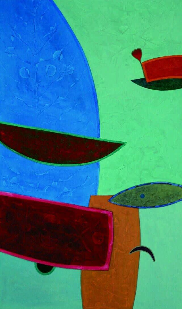 Abstract acrylic painting titled 'Untitled 5', 60x36 inches, by artist Bhushan Vaidhya on Canvas