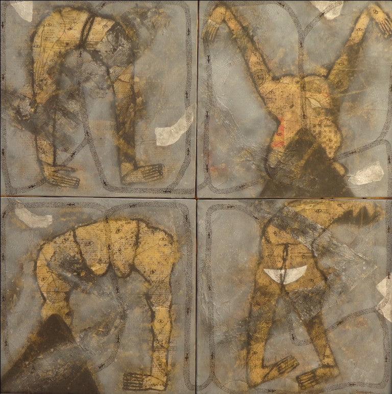 Figurative mixed media painting titled 'Untitled 5', 32x32 inches, by artist Sukhendu Paul on Canvas