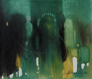 Abstract oil painting titled 'Untitled 5', 12x14 inches, by artist Safdar Shamee on Canvas