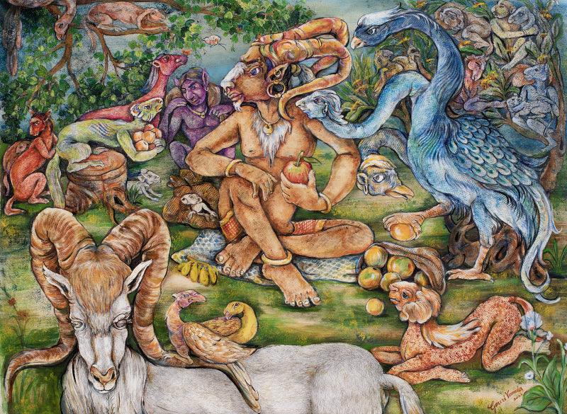 Figurative mixed media painting titled 'Untitled 5', 36x48 inches, by artist Gouri Vemula on Canvas