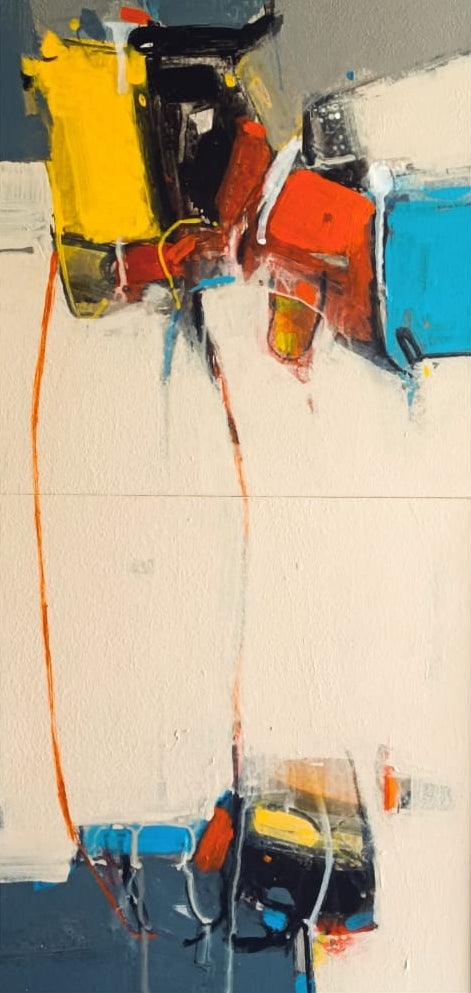 Abstract acrylic painting titled 'Untitled 5', 20x10 inches, by artist Yuvraj Devkar on Paper