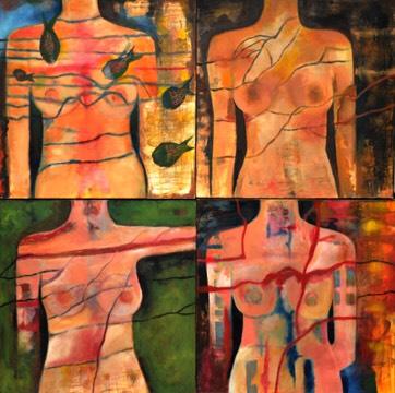 Nude acrylic painting titled 'Untitled 5', 36x36 inches, by artist Sunayana Malhotra on Canvas
