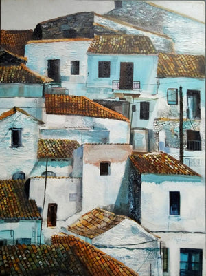 Cityscape acrylic painting titled 'Untitled 5', 24x18 inches, by artist Rajashree Sutar on Canvas