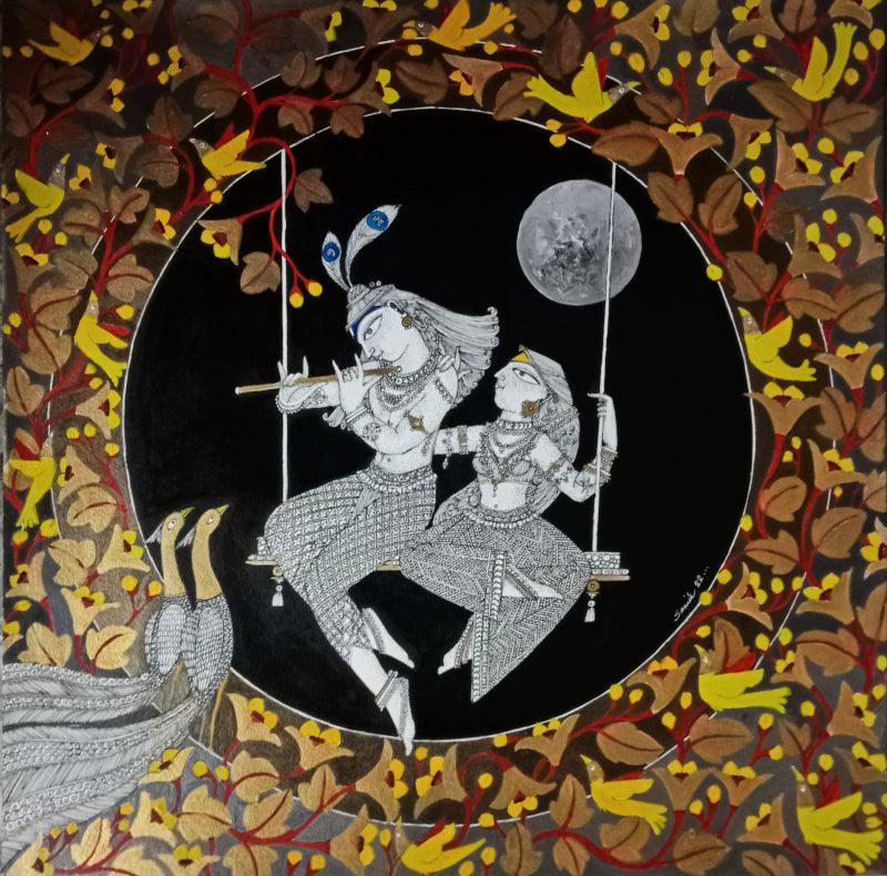 Religious acrylic ink painting titled 'Untitled 5', 24x24 inches, by artist Samik De on Paper