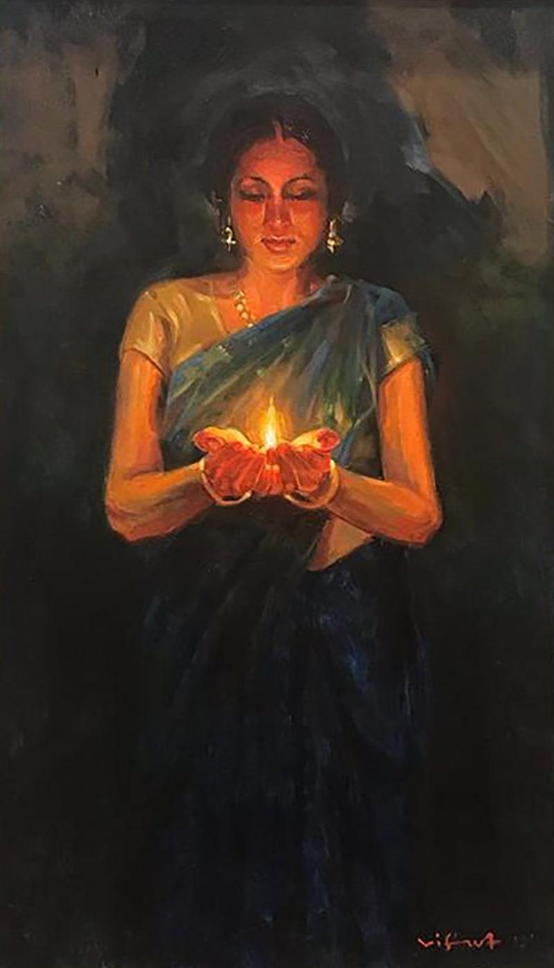 Figurative oil painting titled 'Untitled 5', 42x25 inches, by artist Vishwa Sahni on Canvas