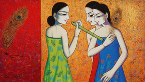 Figurative acrylic painting titled 'Untitled 5', 26x46 inches, by artist Pravin Utge on Canvas