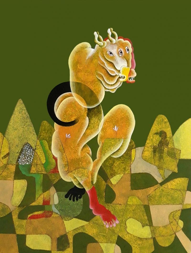 contemporary acrylic painting titled 'Untitled 5', 36x30 inches, by artist Dharmendra Kumar on Canvas