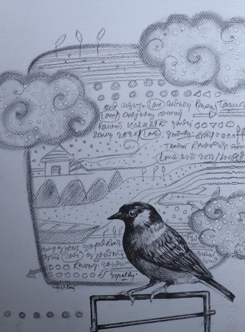 Animals ink charcoal drawing titled 'Untitled 5', 11x8 inches, by artist Gopal Roy on Acid Free Paper