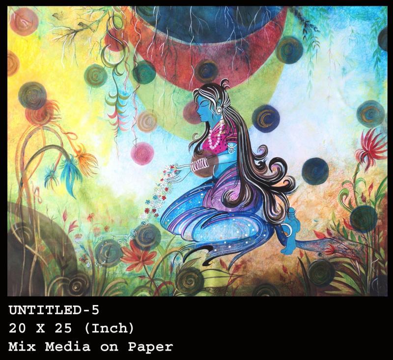 Lifestyle mixed media painting titled 'Untitled 5', 20x25 inches, by artist Ranjeet Plaha on Paper