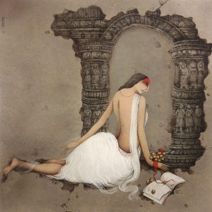 Figurative acrylic painting titled 'Untitled 5', 44x44 inches, by artist Mintu Mallick on Canvas