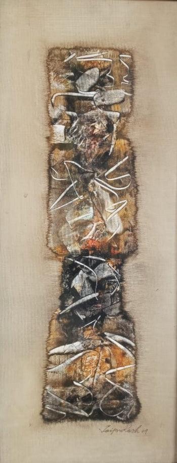 Abstract acrylic painting titled 'Untitled 5', 26x11 inches, by artist Jai Chouhan on Canvas