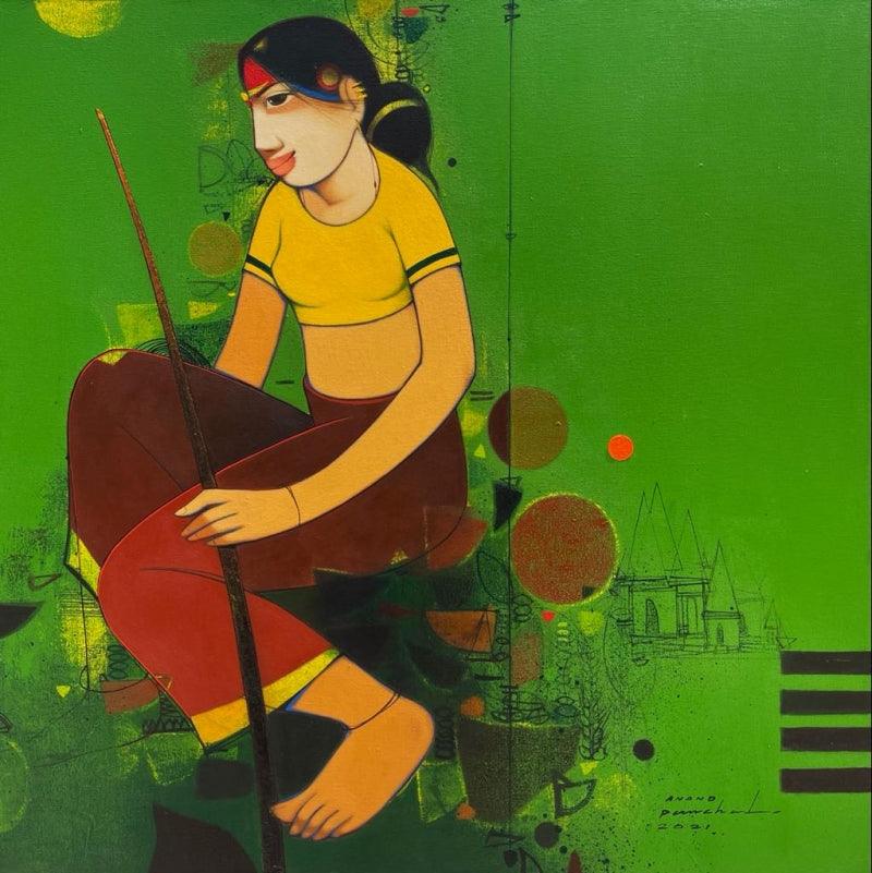 Figurative acrylic painting titled 'Untitled 5', 36x36 inches, by artist Anand Panchal on Canvas
