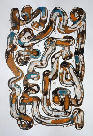 Abstract acrylic painting titled 'Untitled 5', 26x17 inches, by artist Rajesh Shah on Acid Free Paper