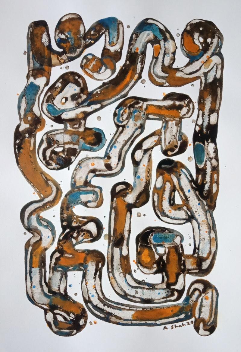 Abstract acrylic painting titled 'Untitled 5', 26x17 inches, by artist Rajesh Shah on Acid Free Paper