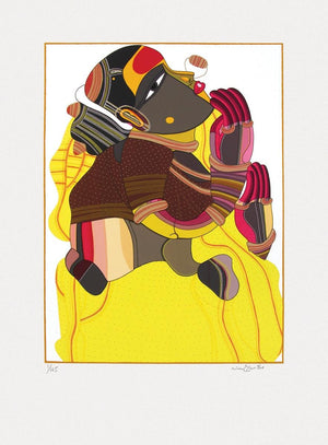Figurative serigraphs painting titled 'Untitled 5', 30x22 inches, by artist Thota Vaikuntam on Paper