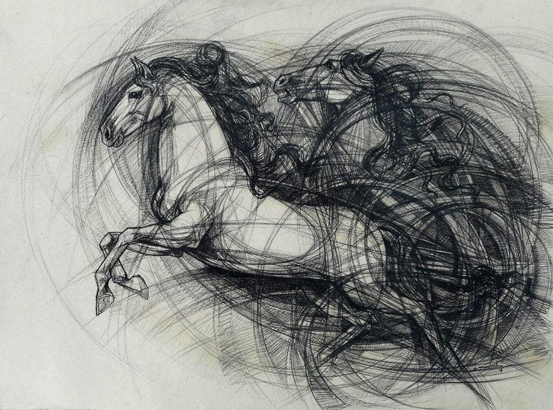 Animals charcoal painting titled 'Untitled 5', 21x29 inches, by artist D Tiroumale on Handmade Paper