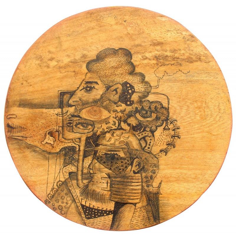 Figurative pen ink drawing titled 'Untitled 5', 10x10 inches, by artist Gopal Shinde on Wood