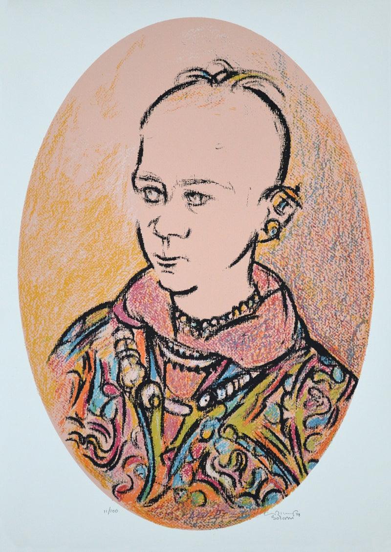 Portrait serigraphs painting titled 'Untitled 5', 28x20 inches, by artist Vrindavan Solanki on Paper