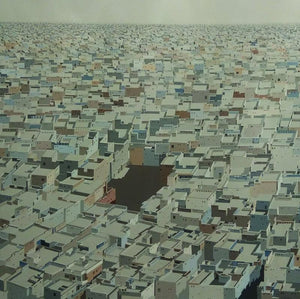 Cityscape acrylic painting titled 'Untitled 5', 72x72 inches, by artist Madan Pawar on Canvas