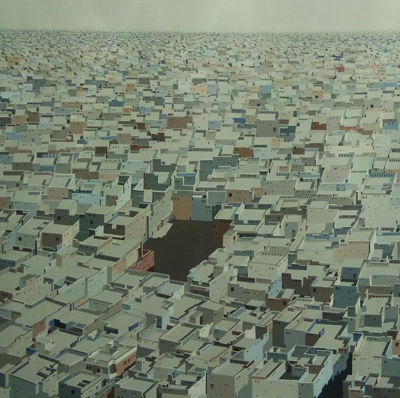Cityscape acrylic painting titled 'Untitled 5', 72x72 inches, by artist Madan Pawar on Canvas