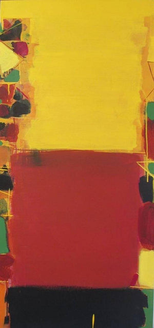 Untitled 5 (Triad) by Ravindra Pawar, Original Acrylic Abstract Painting on Canvas, Medium Vertical Wall Art