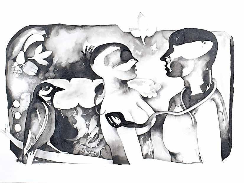 Figurative ink charcoal drawing titled 'Untitled 5', 20x30 inches, by artist Milan Desai on paper