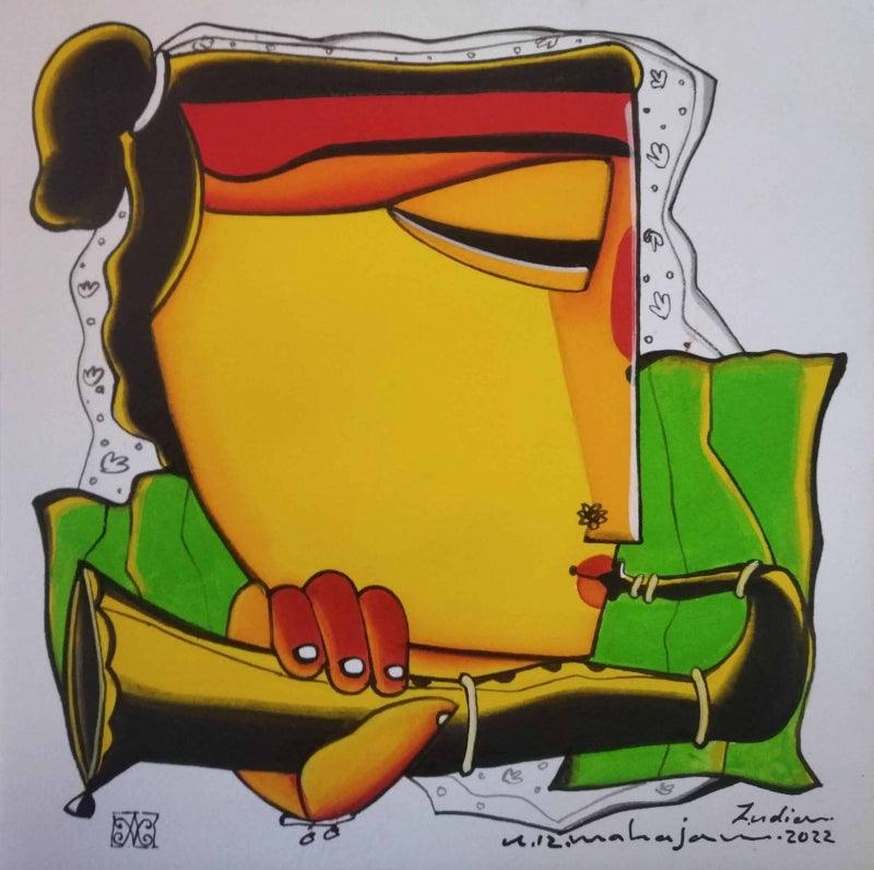 Figurative acrylic painting titled 'Untitled 5', 12x12 inches, by artist Arvind R. Mahajan on Canvas