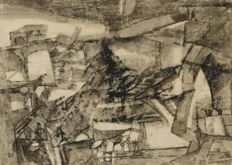 Abstract mixed media drawing titled 'Untitled 5', 22x28 inches, by artist Ram Kumar on Paper