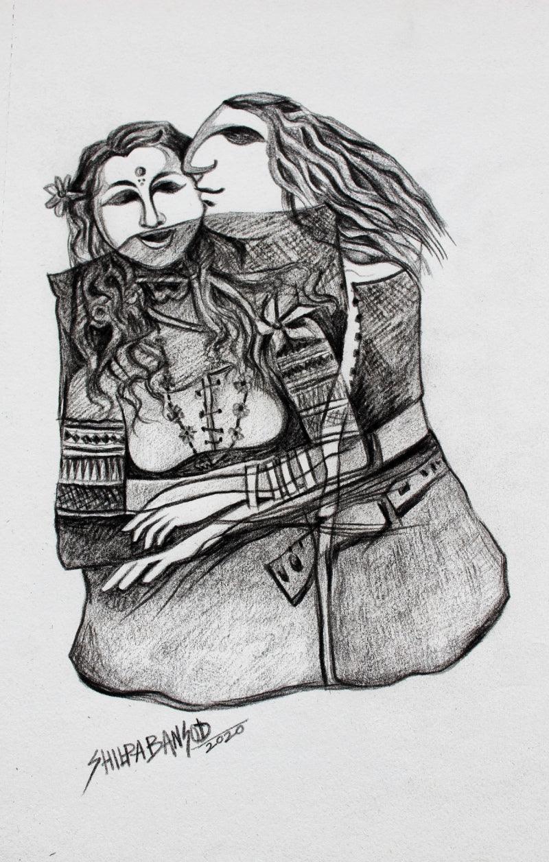 Figurative mixed media drawing titled 'Untitled 5', 11x8 inches, by artist Shilpa Bansod on Paper