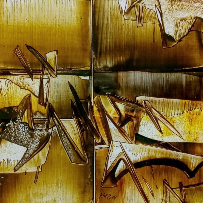 Abstract oil painting titled 'Untitled 5', 12x12 inches, by artist Ramesh Kher on Paper